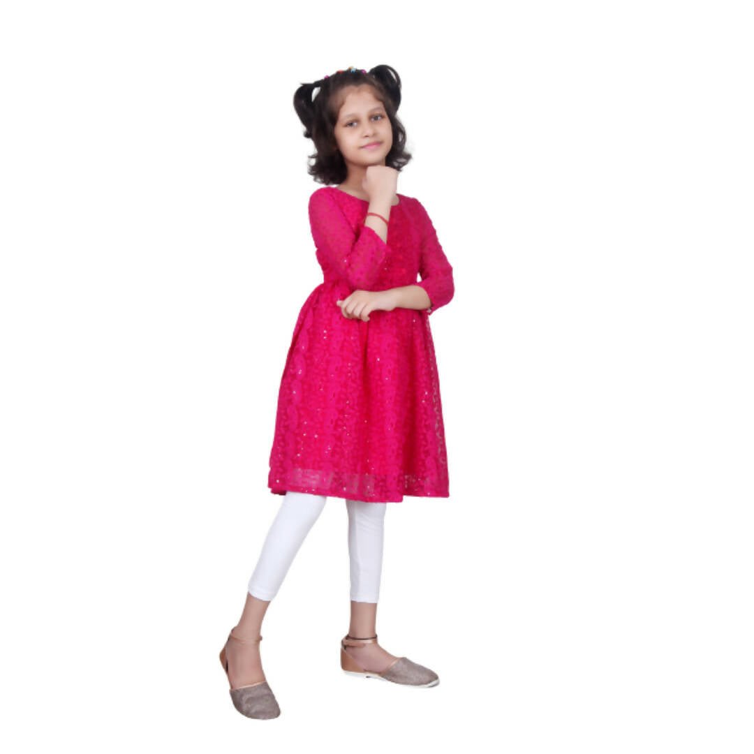 Akarshan viscose Lukhnowi Chikankari Anarkali kurta with leggings - Pink | Swadesiicart