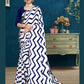 Blue Japan Satin Stripe Printed Saree With Unstitched Blouse Piece - Laavanya