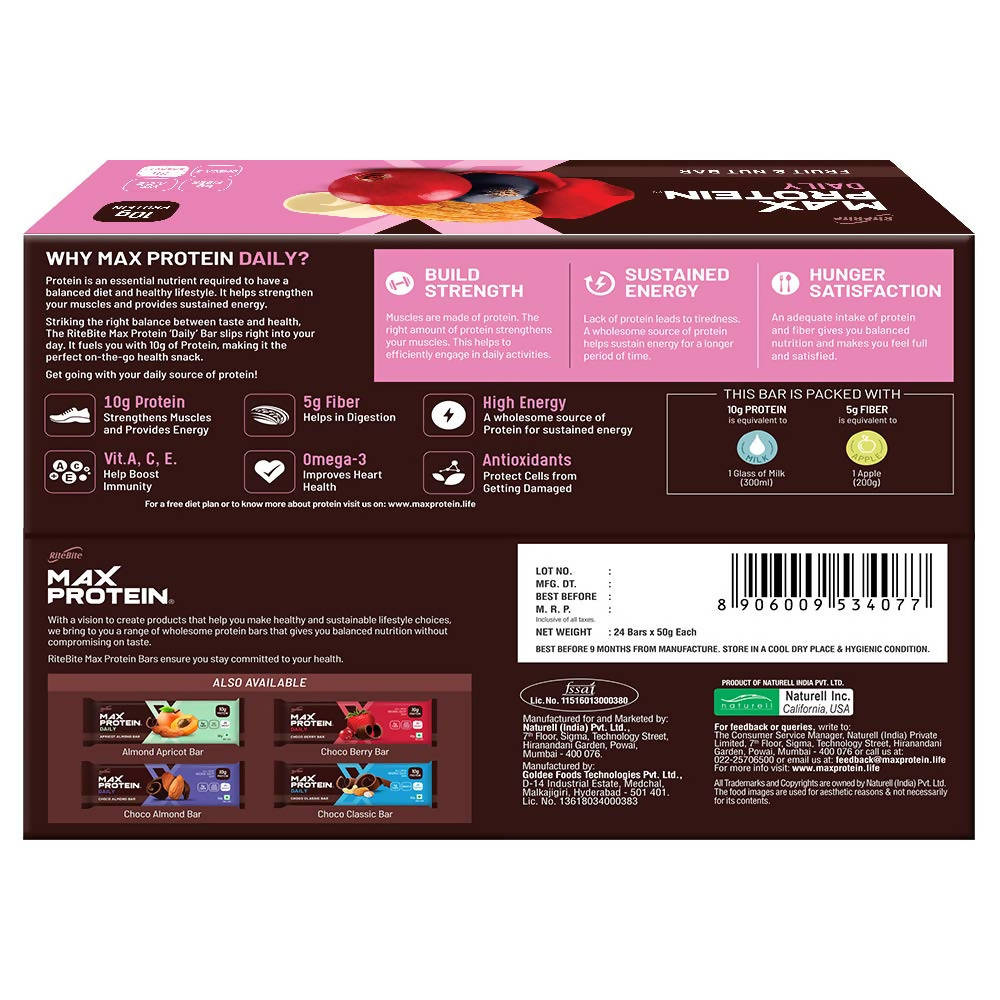 RiteBite Max Protein Daily Fruit & Nut Bar - Swadesiicart