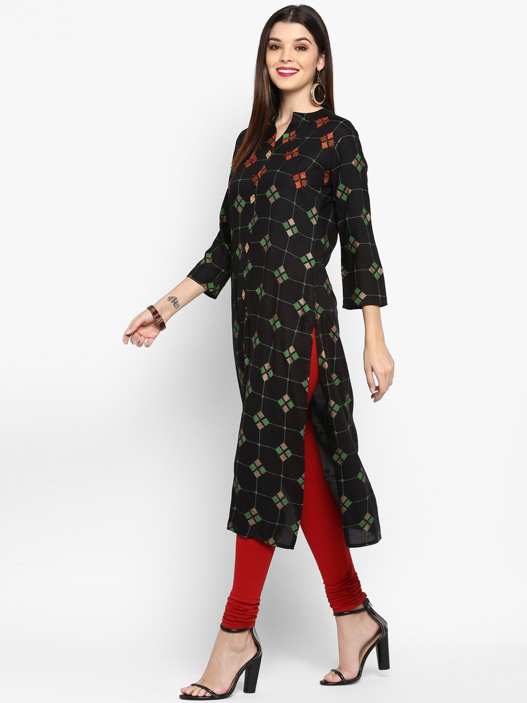 NOZ2TOZ Women Black Rayon Kurta (1Pc) - Swadesiicart