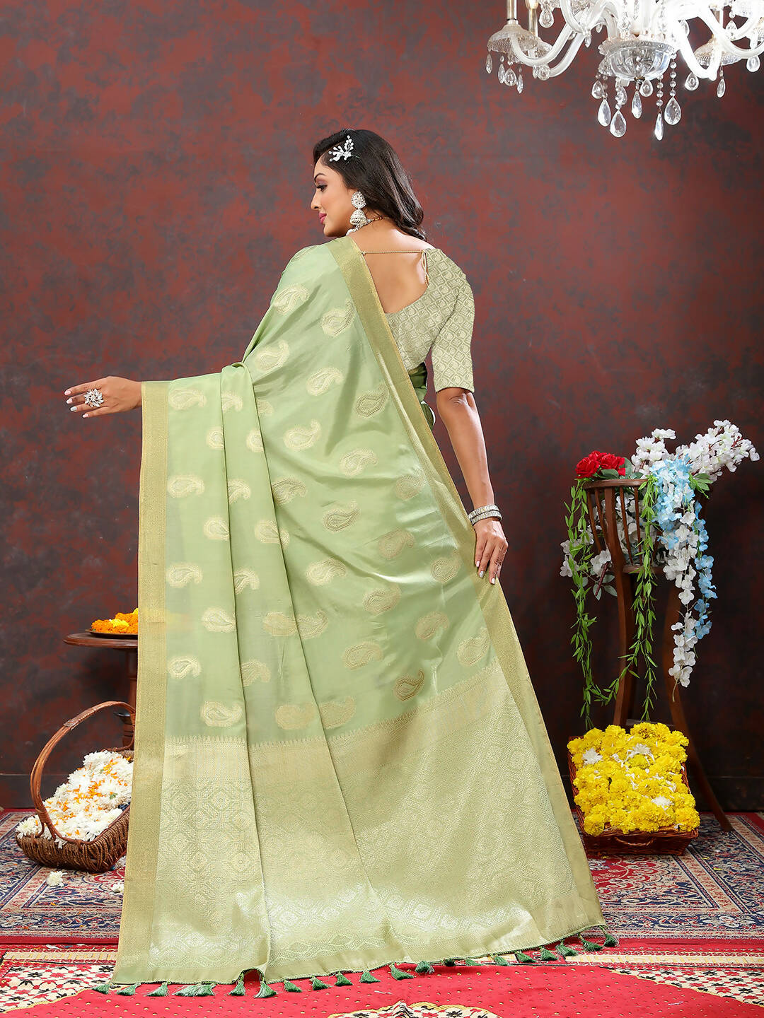 Lorenvalley Fashion Seagreen Cotton Woven Design with Zari Weaving Design Saree - Swadesiicart