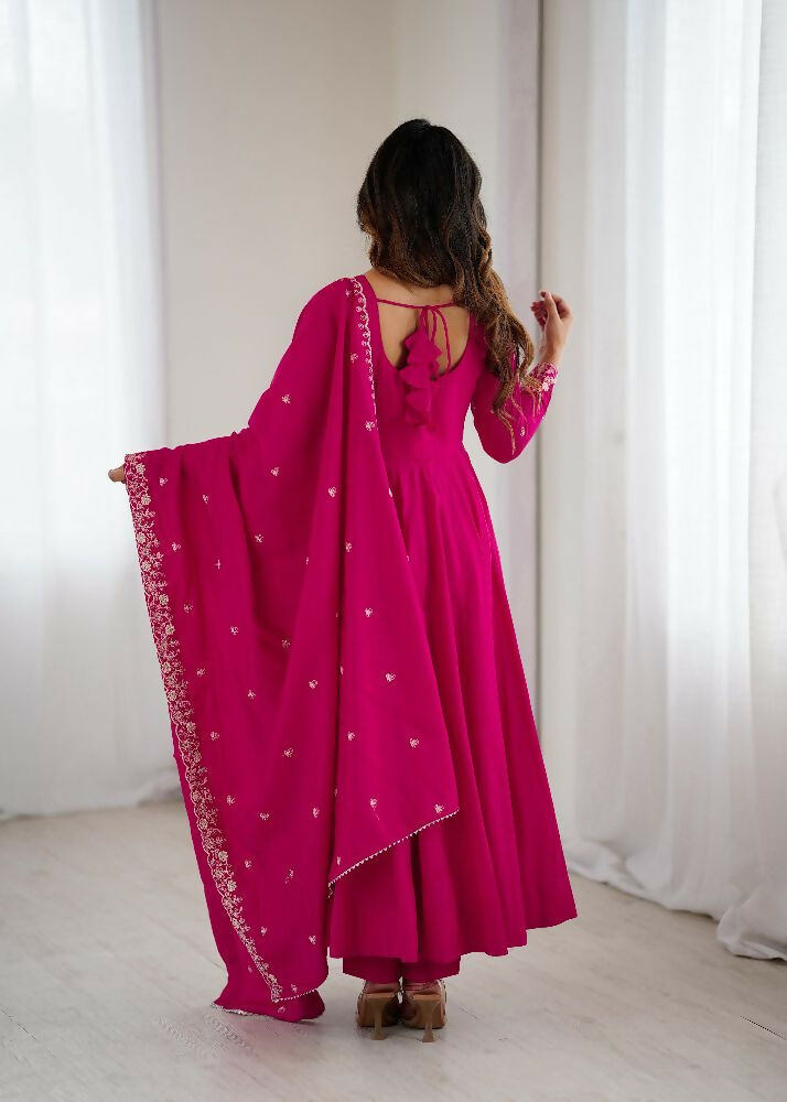 Joban Fashion Dark Pink Kurta Set Chanderi Sequence Embroidery Work - Swadesiicart