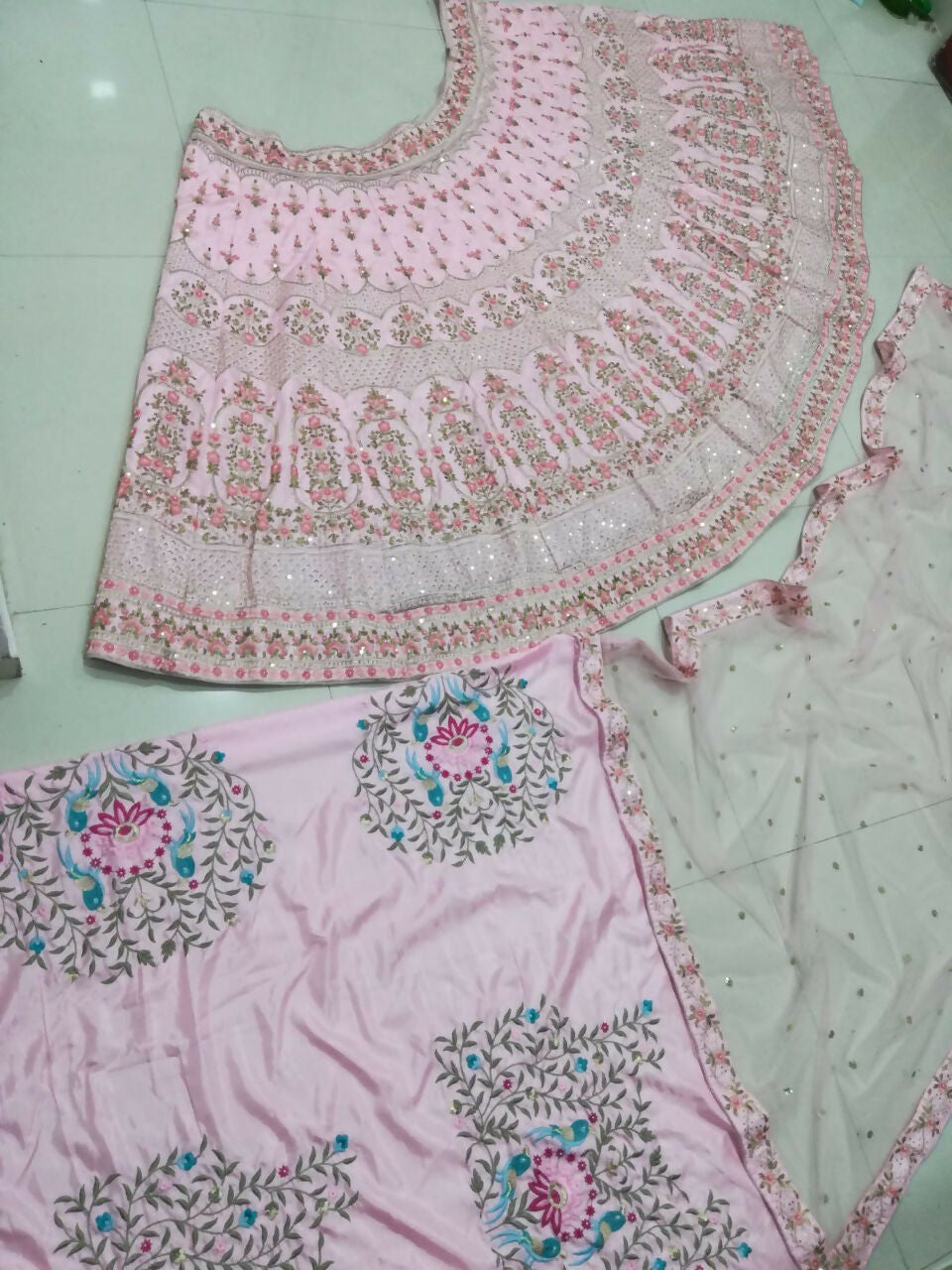 Jyoti Fashion Exclusive Baby Pink Silk 3MM Sequins with Jari & Thread Embroidery Lehenga Choli with Dupatta | Swadesiicart