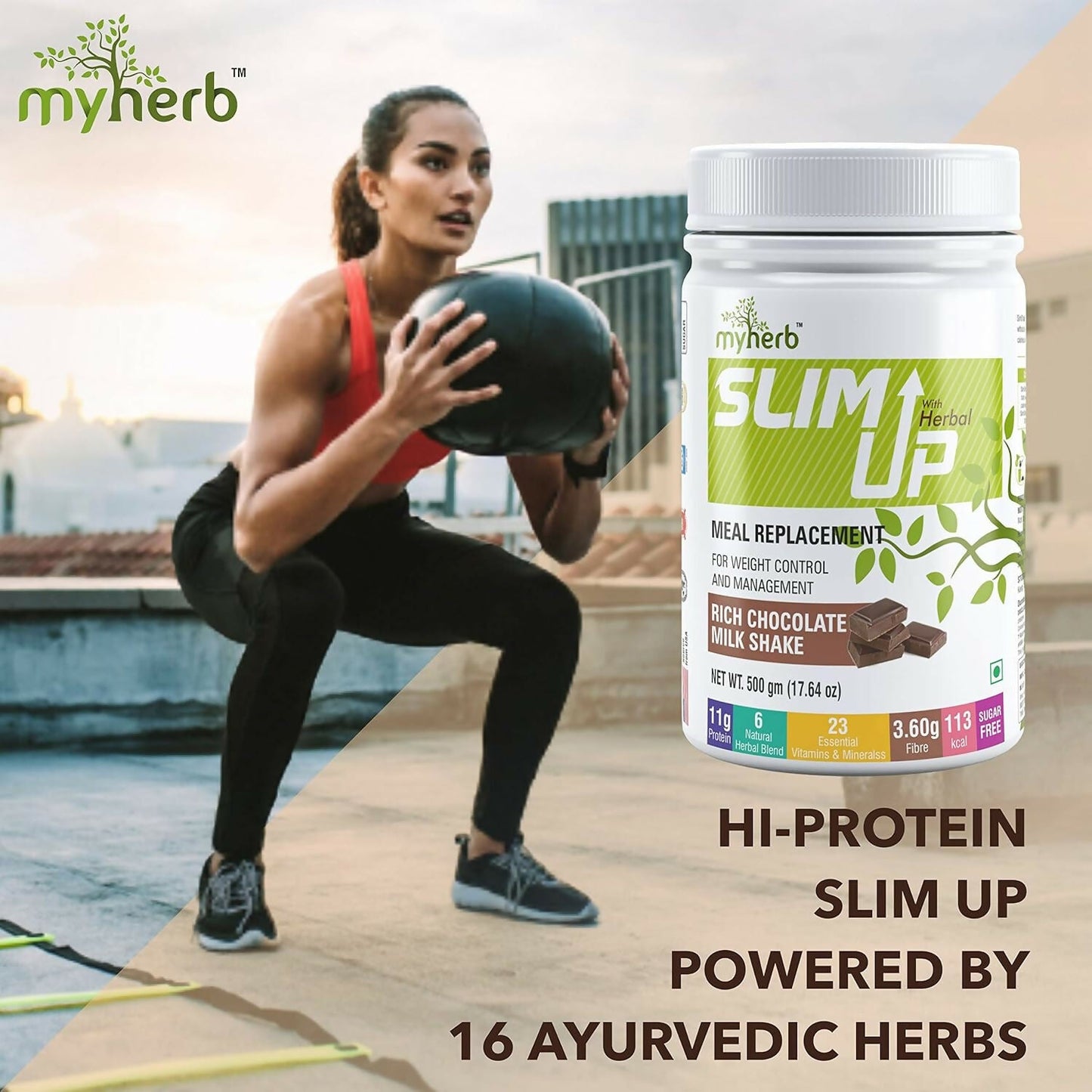 Myherb Slim Up Meal Replacement Shake With 16 Natural Herbal Blend For Men & Women - Chocolate Milk Shake - Swadesiicart