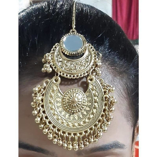 MS Fashion India Gold-Polished Double Half Moon Mirror Maang Tikka | Swadesiicart