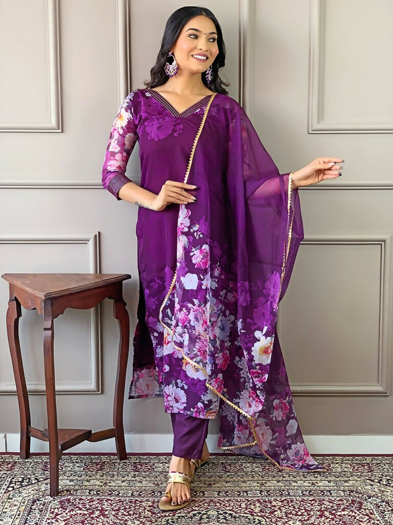 Partywear Designer Tebby Wine Stitched Suit With Dupatta - Tanisha | Swadesiicart