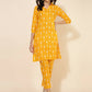 Janasya Women's Yellow Cotton Ikkat Printed Casual Straight Co-ords - Swadesiicart