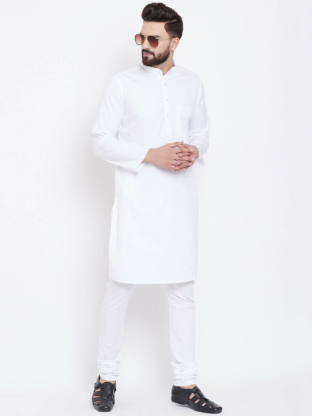 Even Apparels White Pure Cotton Men's Kurta With Band Collar | Swadesiicart