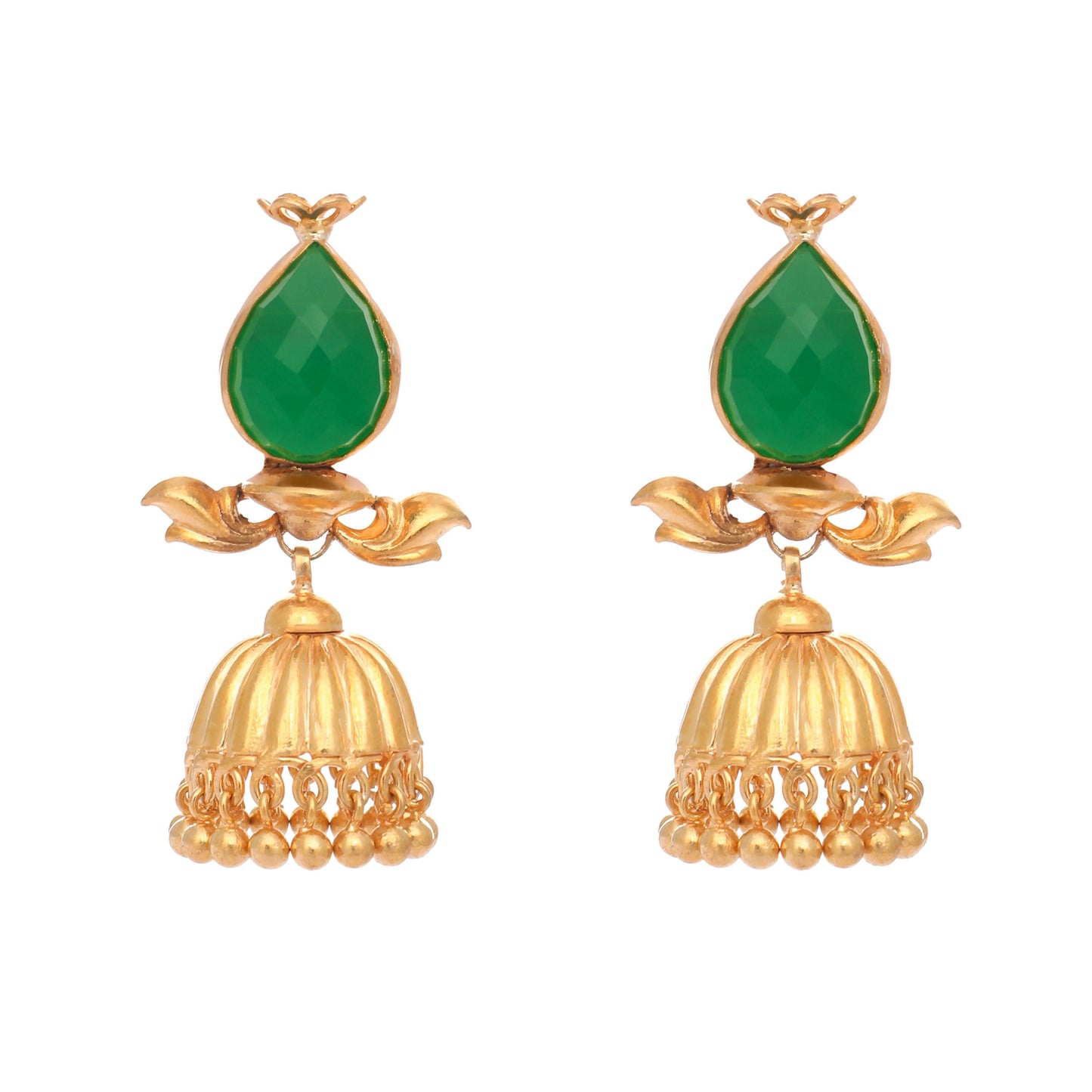 Nuyug 22K Gold Plated Emerald Stone Studded Ethnic Jhumkas | Swadesiicart