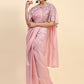 Pink Satin Solid Ready to wear Saree with stitched Blouse - Vanita | Swadesiicart