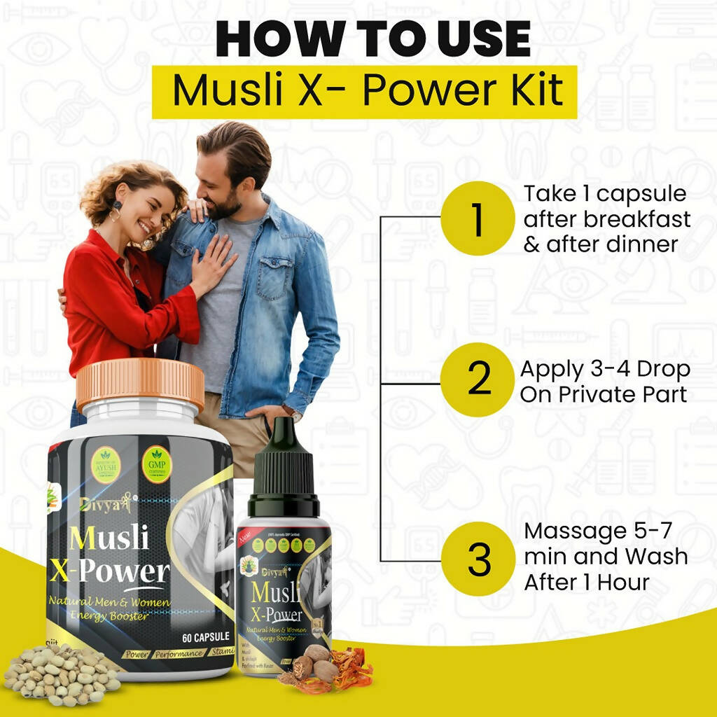 Divya Shree Musli X-Powder Capsule & Musli X-Power Oil Combo - Swadesiicart
