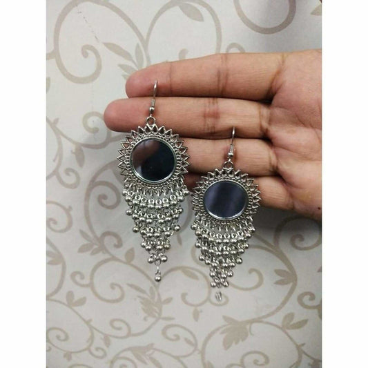 MS Fashion India Black Color Stone Jhalar Long Drop Party Beads Sun Design Earrings | Swadesiicart