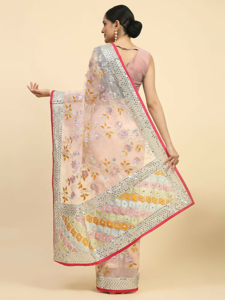 Vamsee Kimisha Multi Color Organza Saree - Swadesiicart