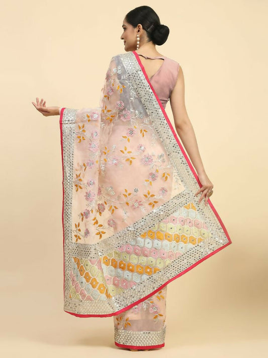 Vamsee Kimisha Multi Color Organza Saree - Swadesiicart