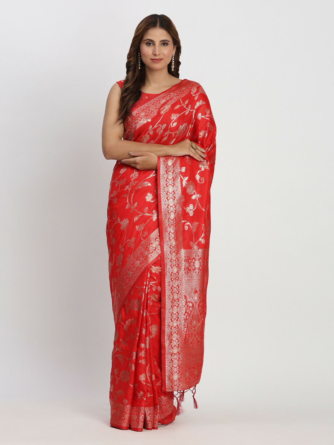 Astita Banarasi Silk Red Saree | Swadesiicart