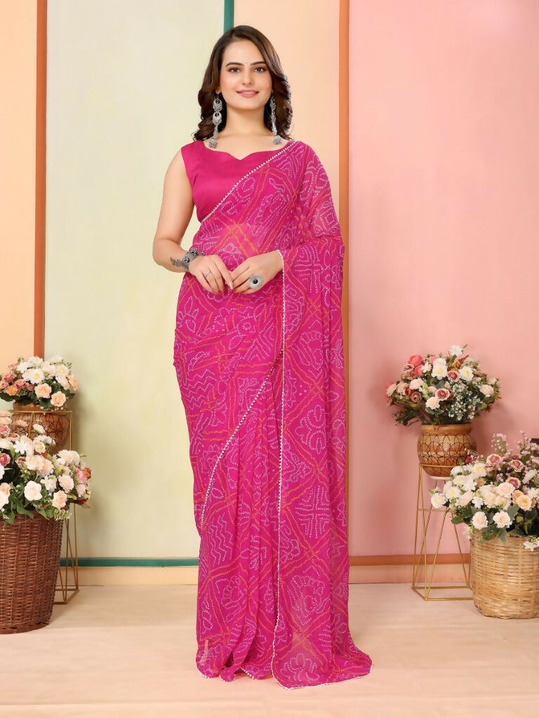 Pink Georgette Designer Printed Ready To Wear Saree - Elite | Swadesiicart