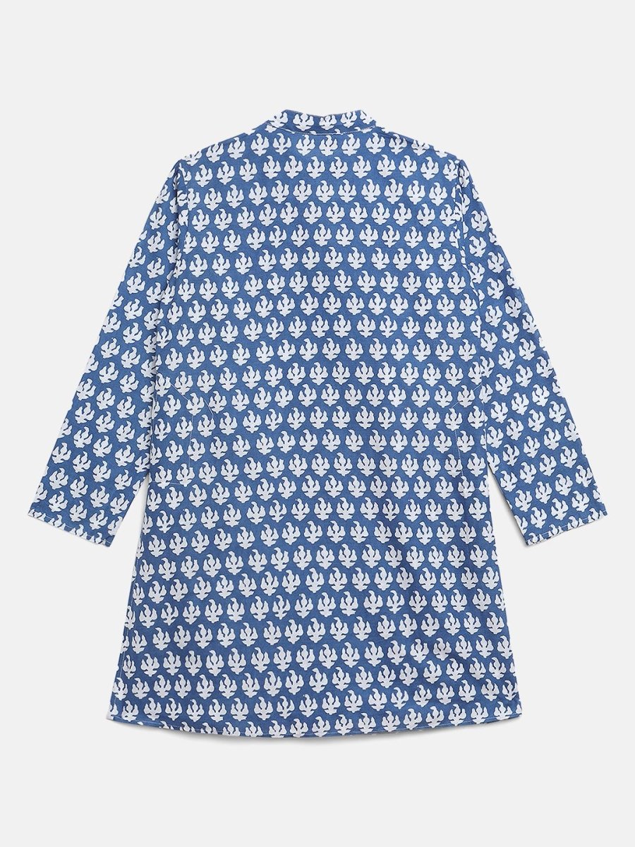 Ahalyaa Boys Blue Pure Cotton Porcian Print Kids Kurta Churidar Set | Swadesiicart