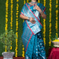 Jyoti Fashion Women's Teal Soft Handloom Silk Zari Woven Saree with Blouse | Swadesiicart