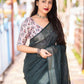 Green Linen Sequence Saree with Unstitched Blouse - Hiral Fashion | Swadesiicart