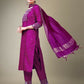 Jyoti Fashion Women's Purple Cotton Blend Embroidery & Fancy Lace work Kurta with Trouser & Dupatta | Swadesiicart