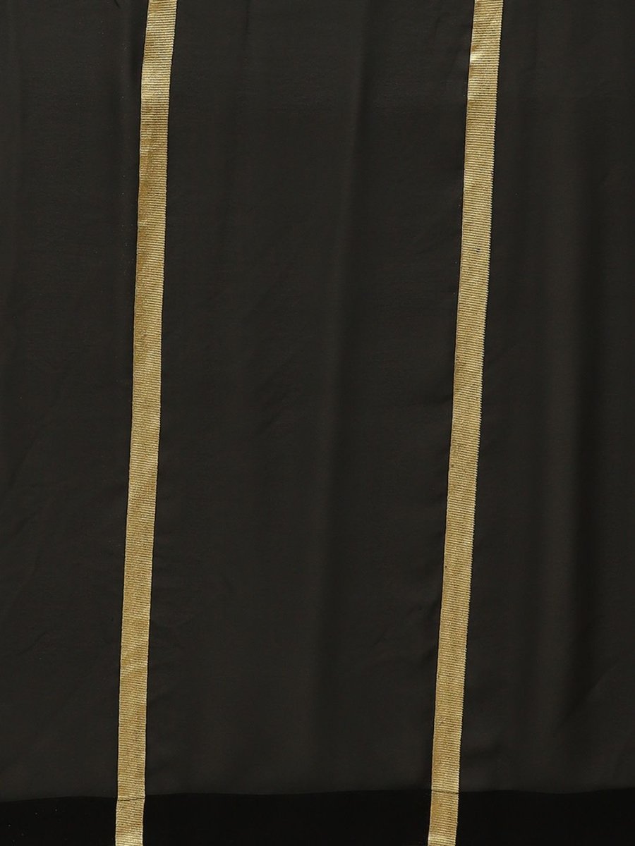 Ahalyaa Women's Black Georgette Gold Print Ready to Wear Saree | Swadesiicart