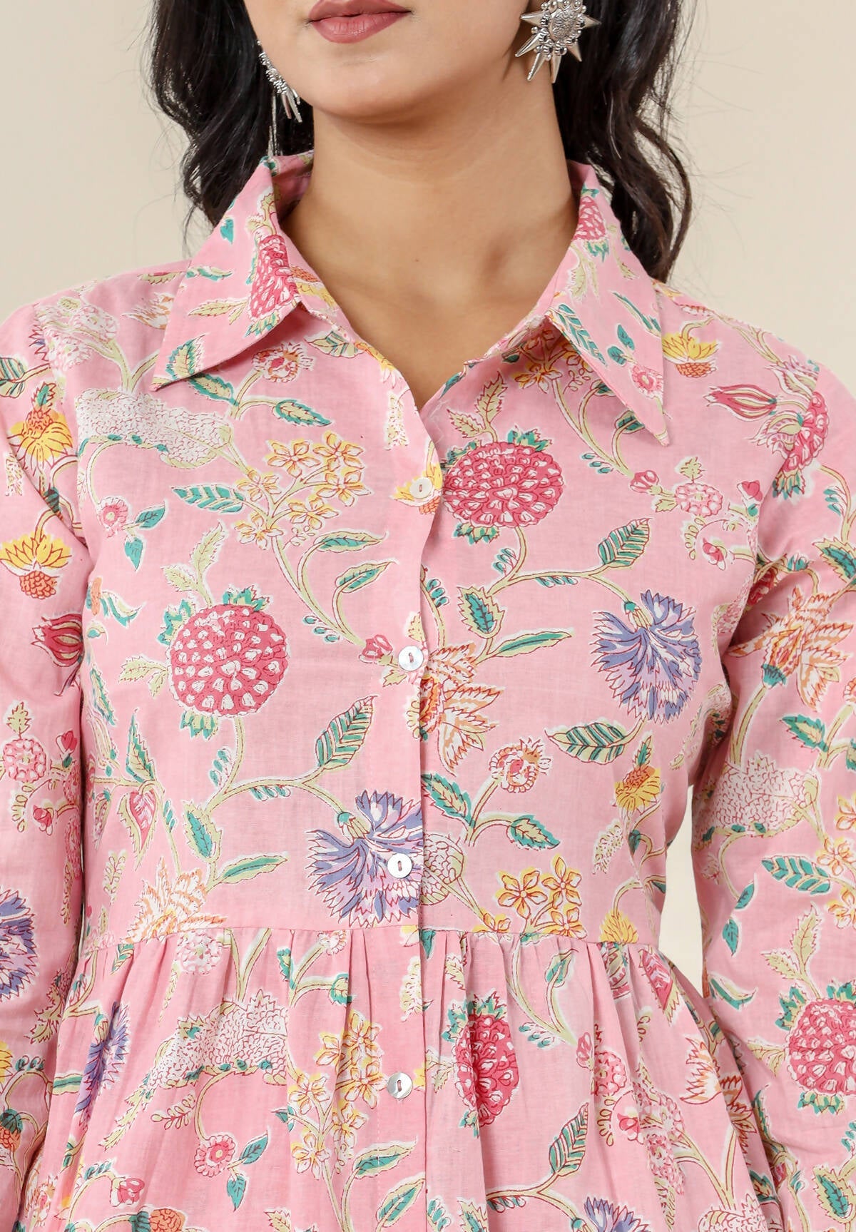 Kaajh Women's Baby Pink Printed Cotton Co-ord Set - Swadesiicart