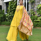 Vaasva Women's Silk Mustard Emboidered Solid Kurta, Sharara & Dupatta Set | Swadesiicart