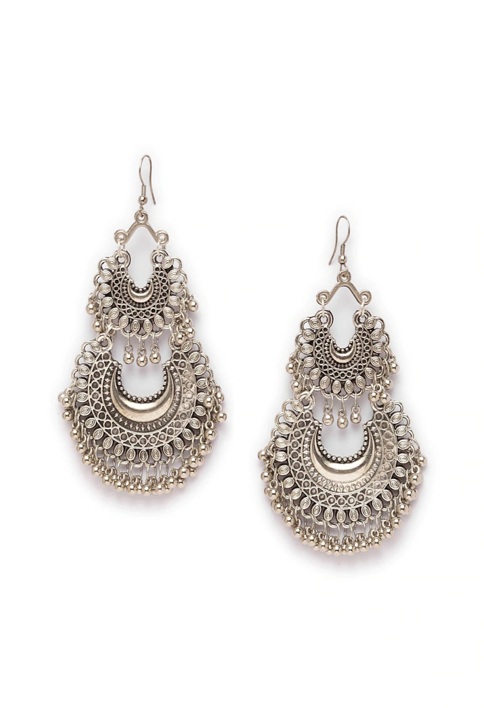 Mominos Fashion Johar Kamal Silver-Plated Chandbali Earrings For Women - Mominos Fashion