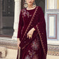 Jyoti Fashion Women's Maroon Velvet Resham Thread with Jari & Sequin Kurta with Trouser & Dupatta | Swadesiicart