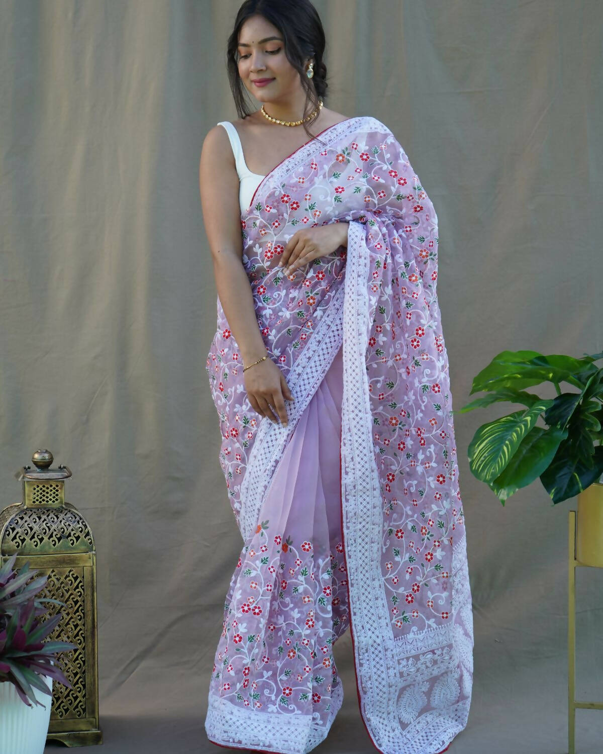 Vamsee Purple Organza Saree - Swadesiicart