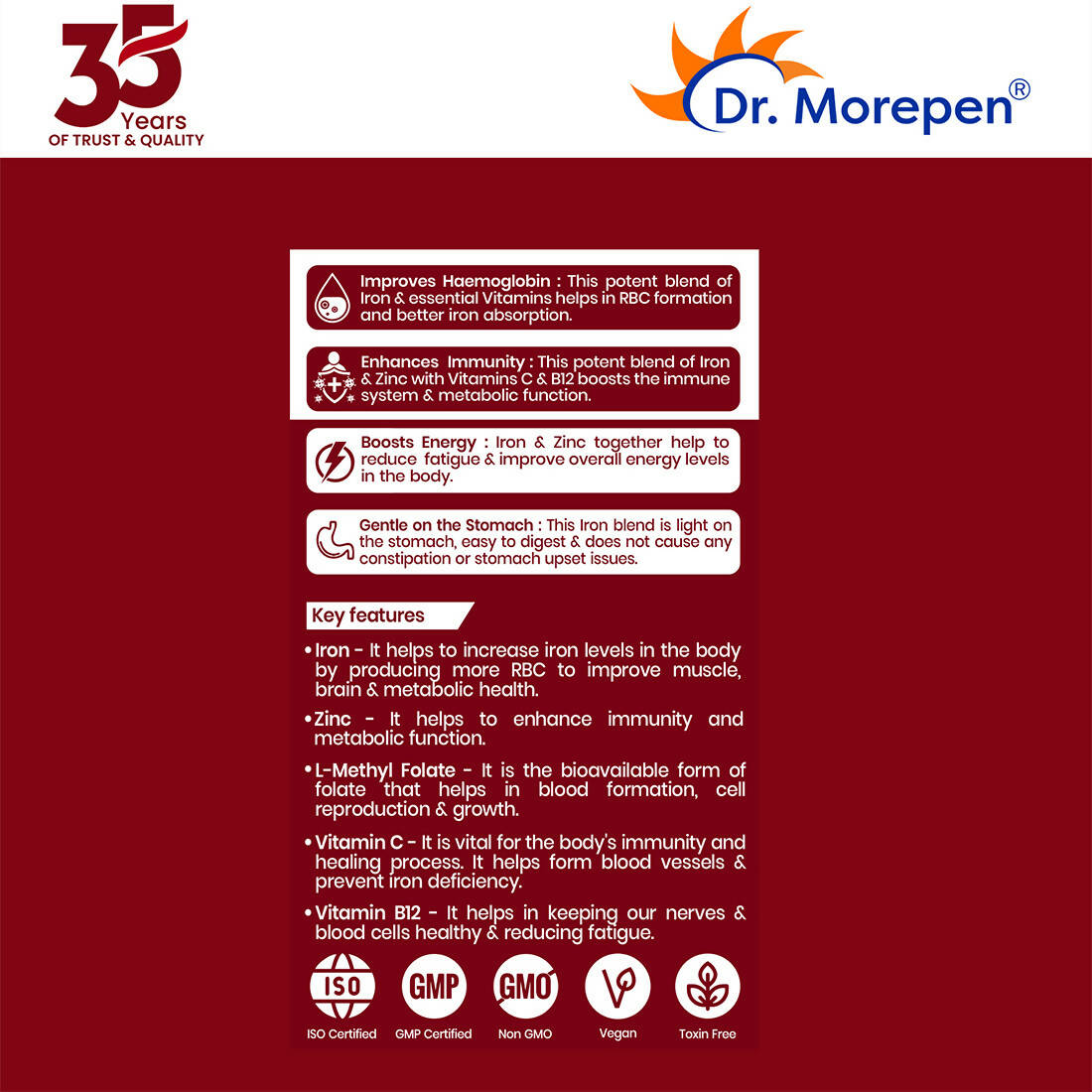 Dr. Morepen Iron & Zinc Tablets - Swadesiicart