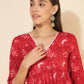 Janasya Women's Red Cotton Floral Printed Casual Flared Co-ords - Swadesiicart