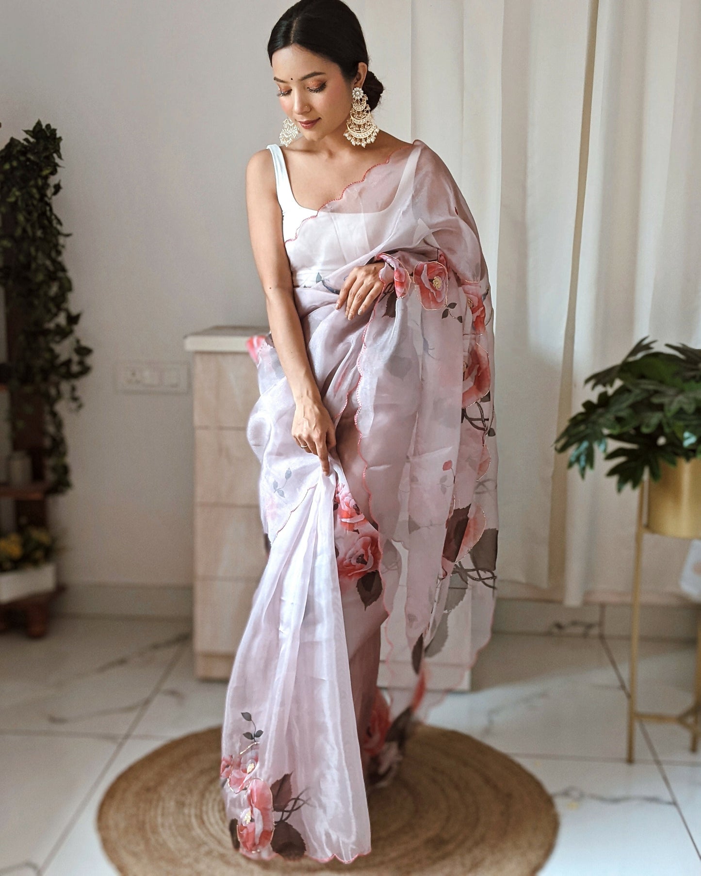 Vamsee Pinki Khatali Baby Pink Organza Saree - Swadesiicart