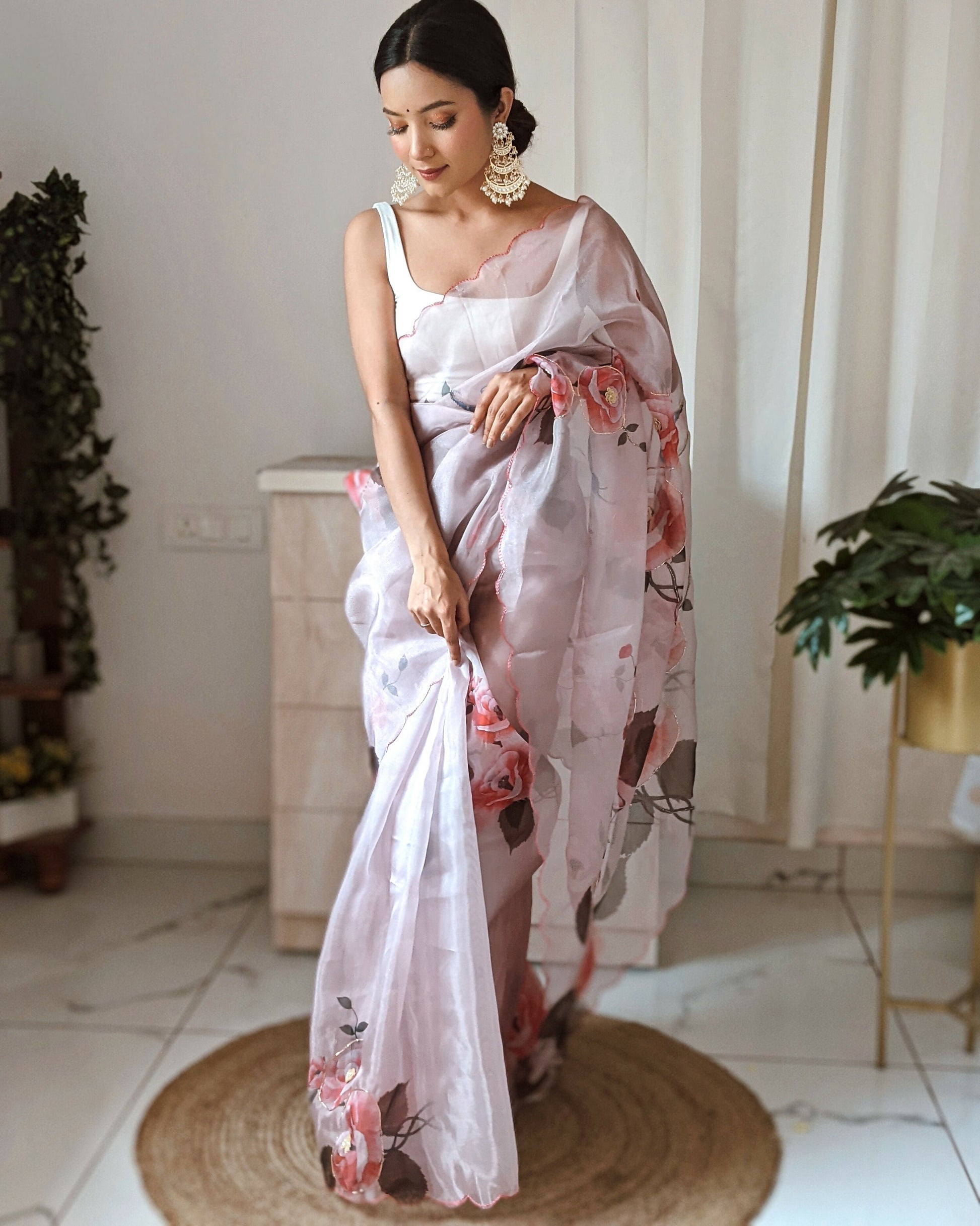 Vamsee Pinki Khatali Baby Pink Organza Saree - Swadesiicart