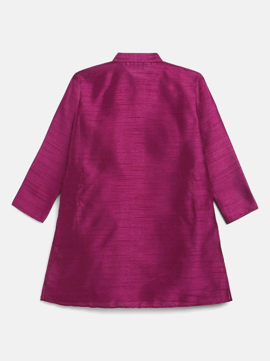 Ahalyaa Purple Poly Silk Solid Kids Kurta Churidar Set For Boys | Swadesiicart