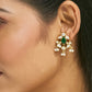 Nuyug 22K Gold-Plated Elegant Kundan & Green Stone Studded Pearl Drops Studs | Swadesiicart