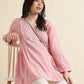 Pink Viscose Rayon Yoke Embroidered A-line Top - Tarini - Swadesiicart