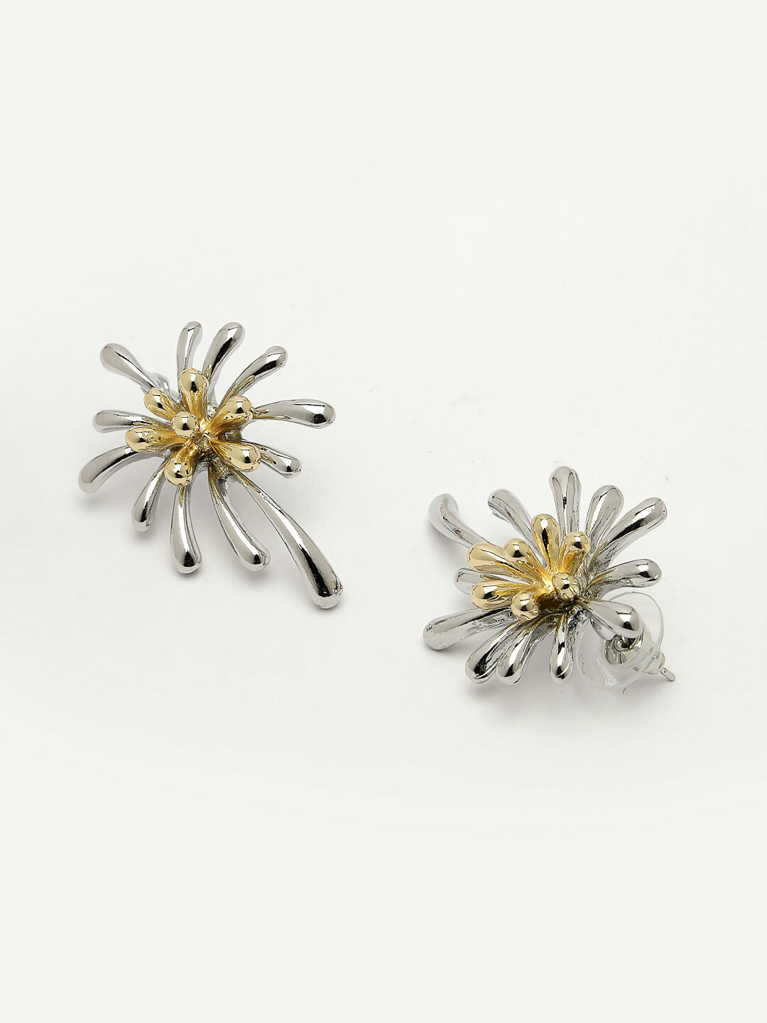 NVR Women's Set of 2 Silver & Gold Brass-Plated Floral Shape Drop Earrings | Swadesiicart