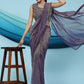Purple Lycra Shimmer Pattern Ready to Wear Saree with stitched Blouse - Nirvana | Swadesiicart