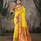 Vishnu Weaves Women's Yellow Paithani Silk Saree with Blouse - Swadesiicart