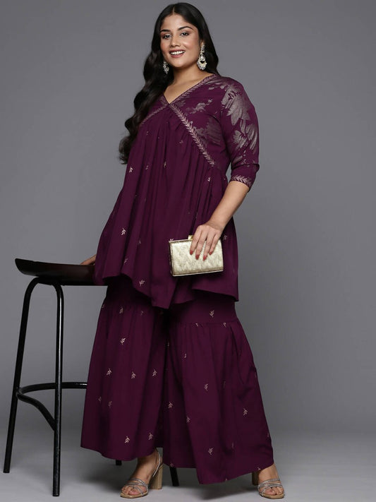 Ahalyaa Women's Traditional Wear Co-ords - Burgundy - Swadesiicart