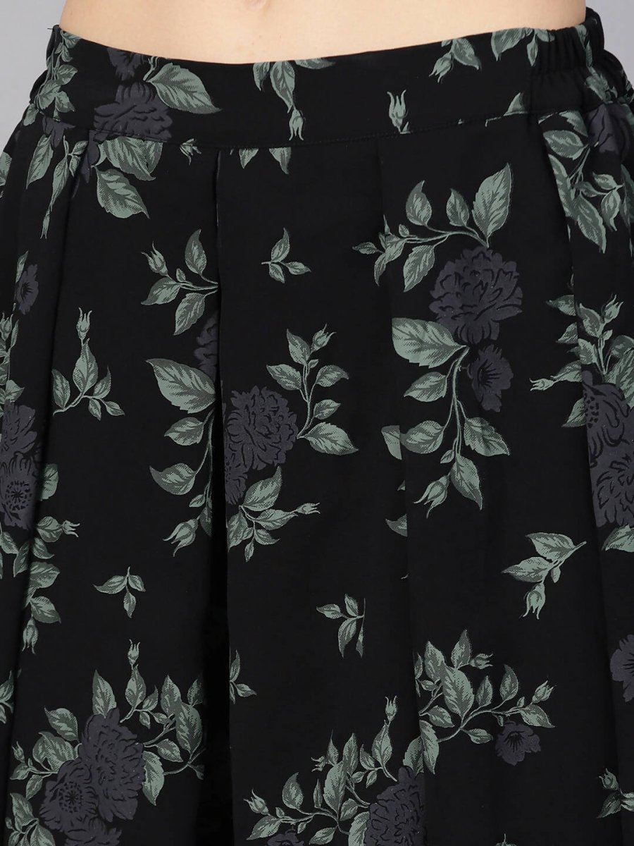 Ahalyaa Black Georgette Crepe Printed Top Palazzo Set With Jacket | Swadesiicart
