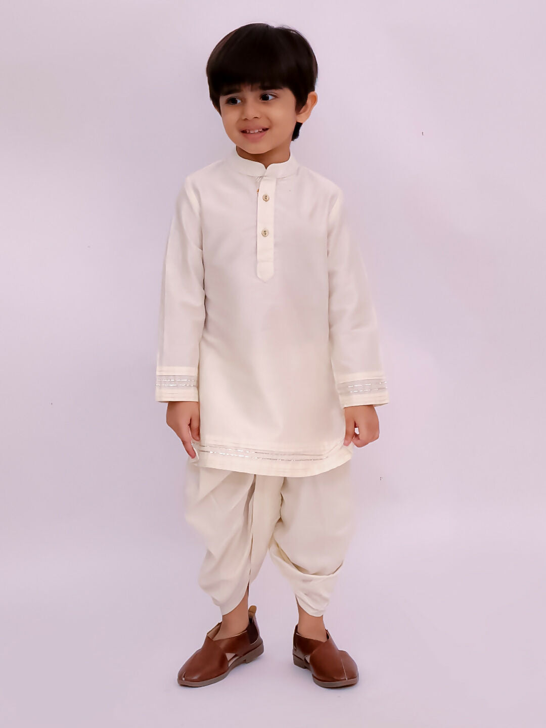 Lil Drama Mishti White Kurta Dhoti and Jacket For Boys | Swadesiicart
