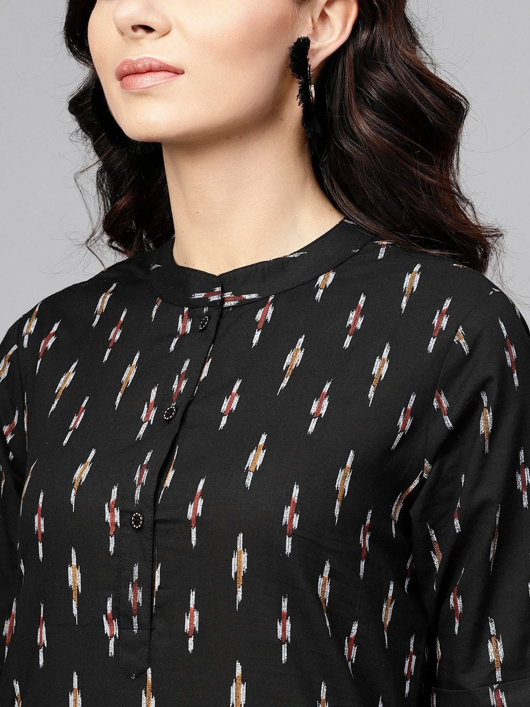 Antaran Black Pure Cotton Printed Kurta Pant Set - Swadesiicart