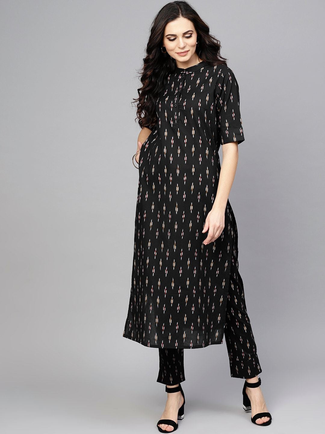 Antaran Black Pure Cotton Printed Kurta Pant Set - Swadesiicart
