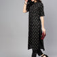 Antaran Black Pure Cotton Printed Kurta Pant Set - Swadesiicart