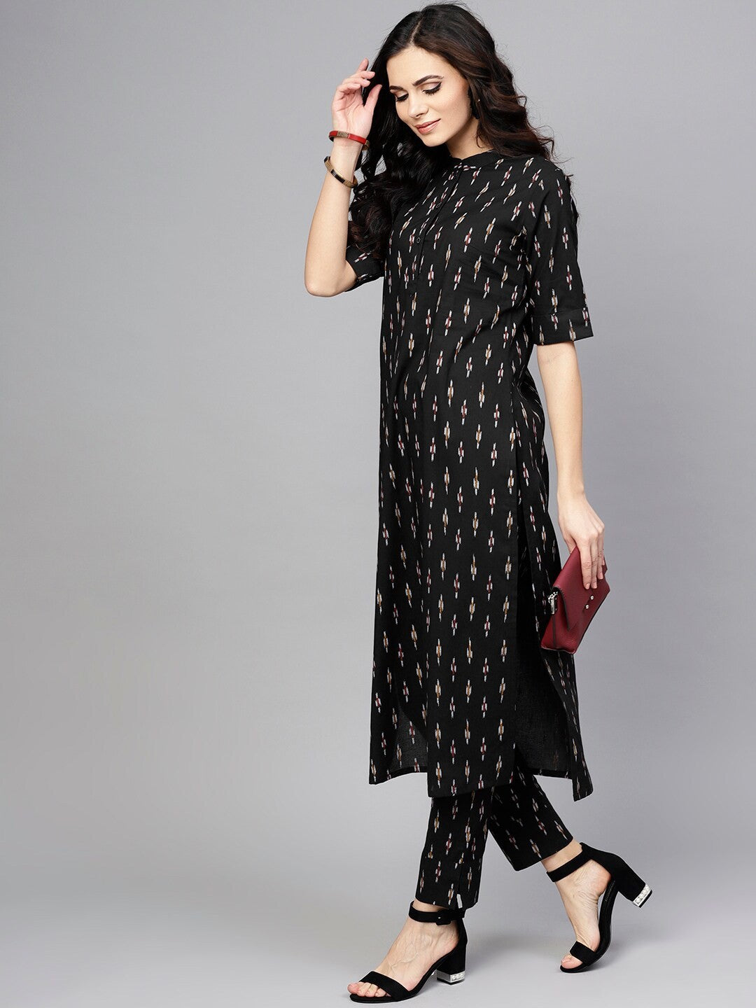 Antaran Black Pure Cotton Printed Kurta Pant Set - Swadesiicart