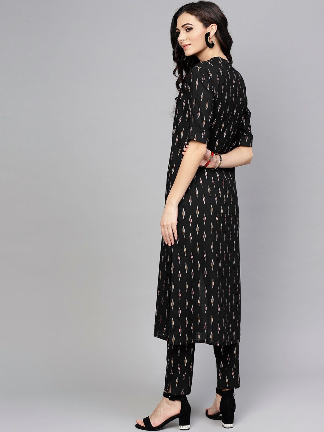 Antaran Black Pure Cotton Printed Kurta Pant Set - Swadesiicart