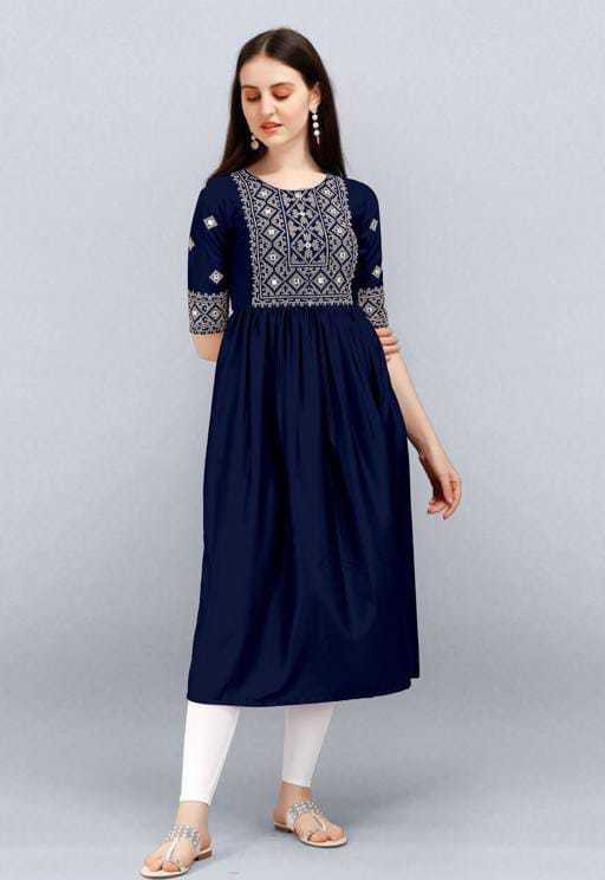 PAVONINE Navy Blue Color Burfi Design Embroidery Dress For Women | Swadesiicart