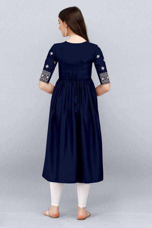 PAVONINE Navy Blue Color Burfi Design Embroidery Dress For Women | Swadesiicart